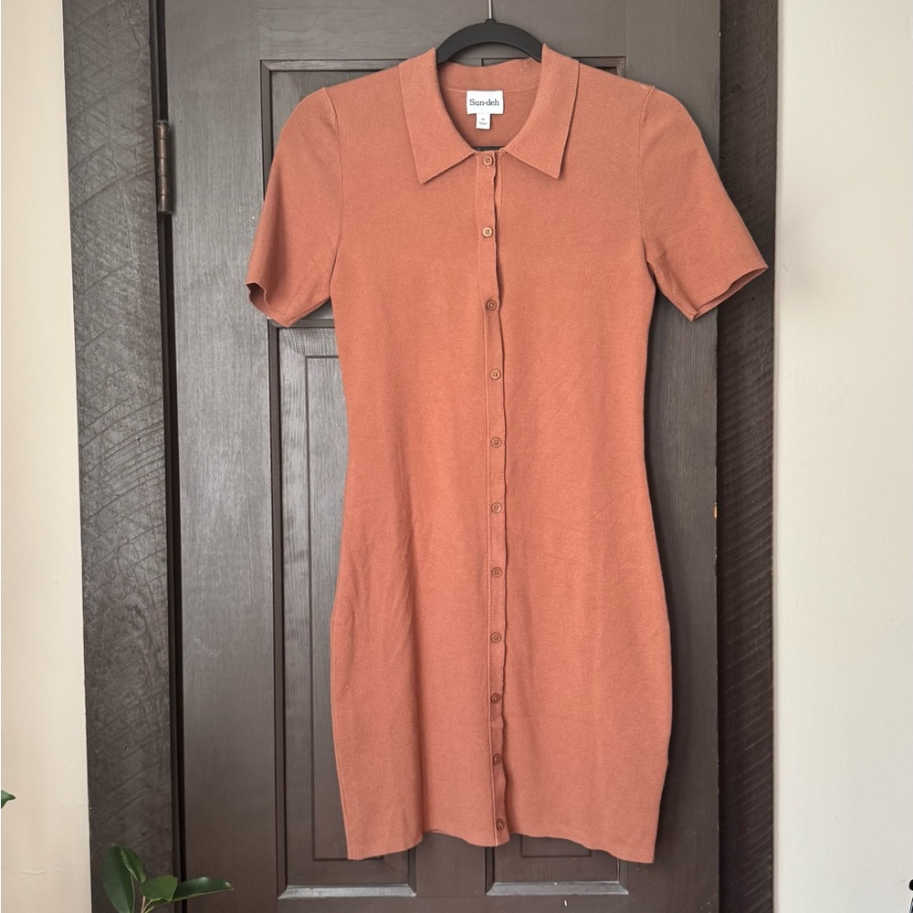 Aritzia Terracotta Button-Up Mini Dress
